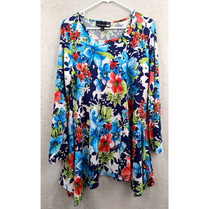 Original Anthony sz L slinky stretchy Asymmetrical Hem Top multi color ls 1549